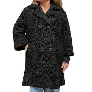 Vintage Persian Lamb Swing Coat Set with Matching Muff & Cap, Black, Medium Fit